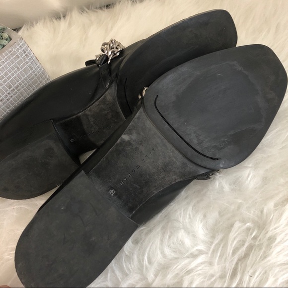 Zara Shoes | Zara Leather Studded Chain Loafers Black | Poshmark